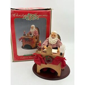 Christmas Memories Fabric Mache Santa at Desk Figurine w Box 10" Special Edition